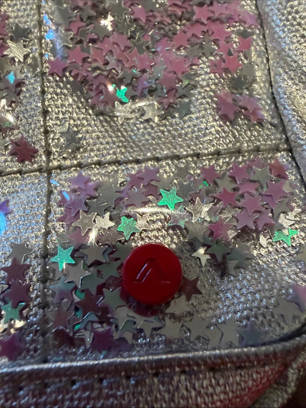 STATE Silver Backpack with Purple and Teal Star Glitter